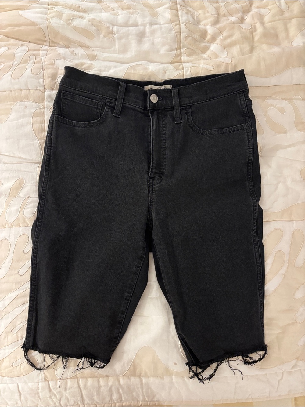 Madewell Roadtripper Black Frayed Hem Denim Bermuda Shorts